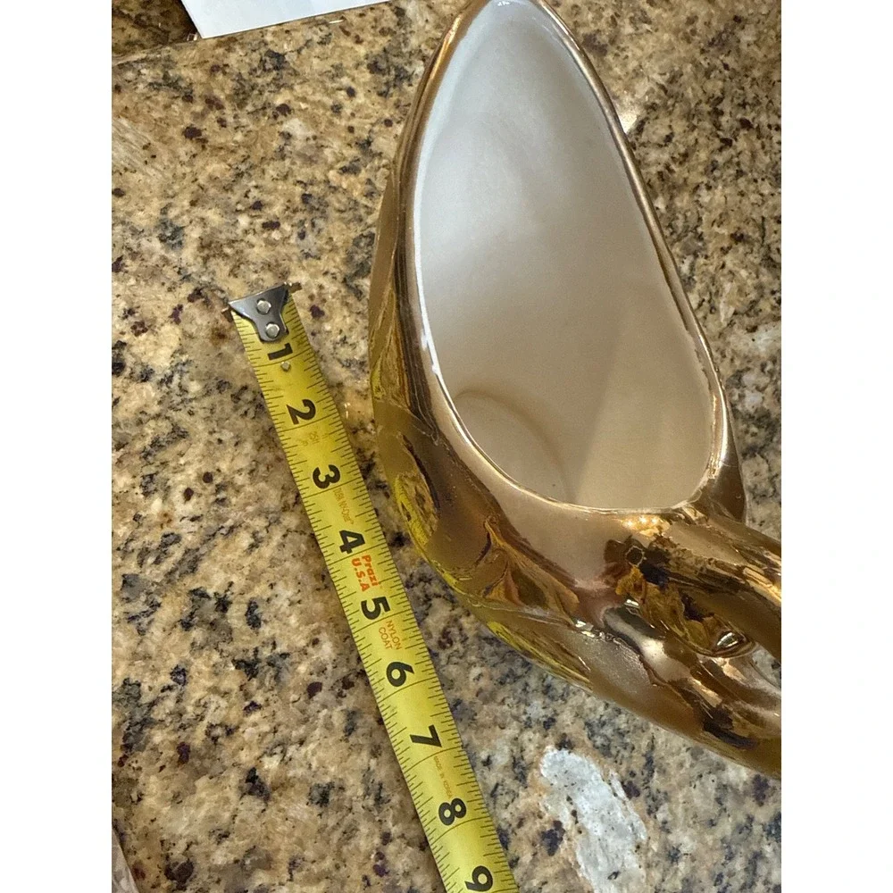 Vintage Gold Ceramic Swan Gravy Boat‎ Sauce Pitcher Hollywood Regency 8 Inch